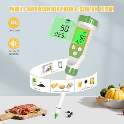 pH Meter for Food, Digital pH Tester with High Accuracy pH Probe for Sourdough and Bread, Food pH Meter for Fermentation Canning, Meat, Cheese, Solid Samples and Water