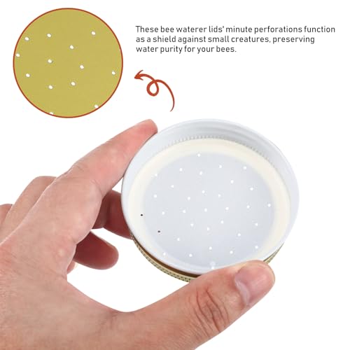 Kisangel 8pcs Metal Bee Feeder, Mason Jar Honey Dipper Lids Replacement Bee Water Dispenser Caps for Beekeeping Supplies