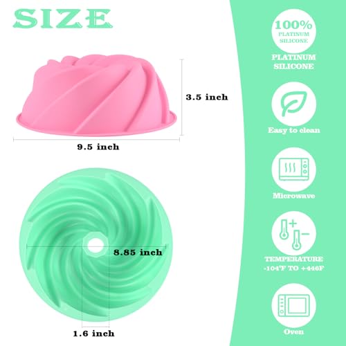HUAKENER Large Fluted Cake Pan (2 Pack) - Nonstick Fluted Tube Pan, Large Round Silicone Mold for Cake, Brownie, Cornbread, Jello Cake ﻿ - size: 9 Inch