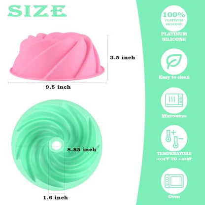 HUAKENER Large Fluted Cake Pan (2 Pack) - Nonstick Fluted Tube Pan, Large Round Silicone Mold for Cake, Brownie, Cornbread, Jello Cake ﻿ - size: 9 Inch