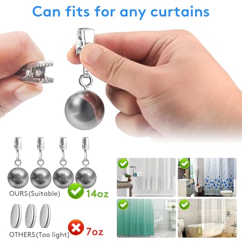 4 Pack Shower Curtain Weights, Prevent Curtain Liner from Blowing Around, Stainless Steel Shower Liner Weights Clip Down Curtain, Garden Flags Tablecloth - size: 4 Pack