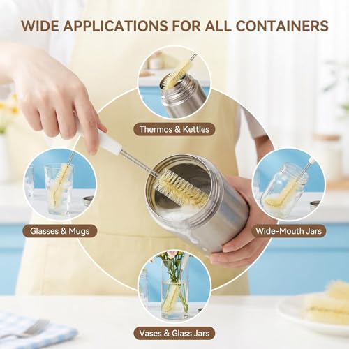 Long Water Bottle Cleaning Brush Bendable Bristles Design with Hook and Comfort Handle Bottle Washing Brush for for Baby Milk Bottle Decanter Glass Jugs Juicers Cleaner Brushes