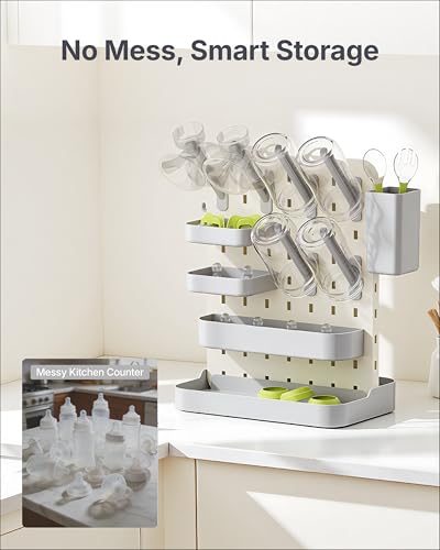 DIY Baby Bottle Drying Rack, Holds 12 Bottles, Space-Saving for Small Kitchen Counters, Modular Bottle Dryer with Removable Rods & Baskets, BPA-Free Countertop Organizer for Baby Feeding Essentials