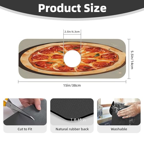 Sink Faucet Mat Yummy Cheese Pizza Kitchen Splash Guard Absorbent Bathroom Sink Mat Around Faucet 15" x 5.5" Drying Mats Stone Draining Mat