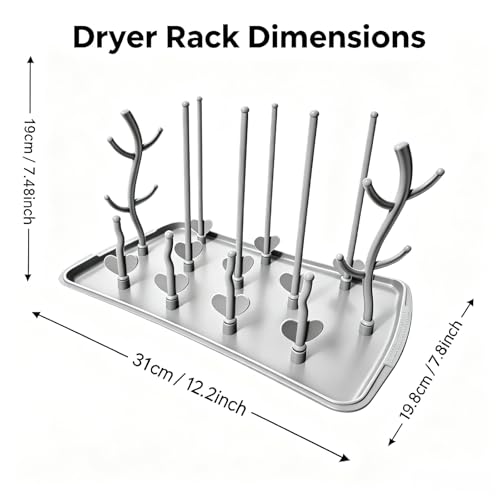 Baby Bottle Drying Rack, Large Vertical Bottle Dryer Rack Holder for Countertop,Baby Bottle Holder Storage Station for Pacifiers,Pump Accessories Stand,Grey