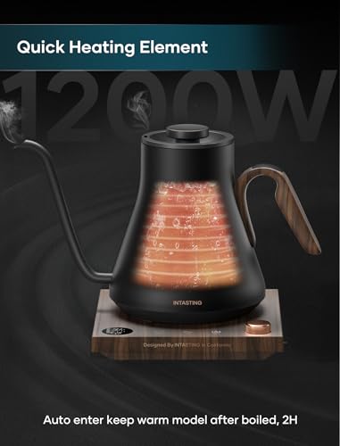 INTASTING Electric Kettle, Gooseneck Electric Kettle, ±1℉ Precise Temperature Control, Stainless Steel Interior, Quick Heating for Pour Over Coffee, Tea & Boiling Water, 0.9L (Onyx Black) - color: Onyx Black