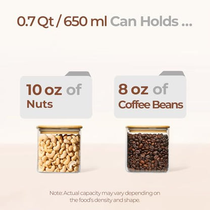 ComSaf 0.7 Qt Glass Food Storage Jars Set of 4, Clear Glass Storage Containers with Lids, Pantry Organization Jar, Spice Jar, Blooming Tea, Coffee and Sugar Container, Small Canister Set for Kitchen - size: 0.7Qt*4