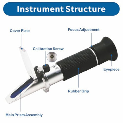 Brix Refractometer with Dual Scale - Specific Gravity & Brix, High Precision Handheld Refractometer Hydrometer with ATC for Beer Brewing Wine Making, Home Brewing Kit