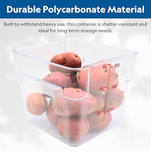 FSE Square Food Storage Container with Red Lid, 6 Quart, Polycarbonate, Reusable, Clear, NSF - style: 6 Qt. Container w/Lid