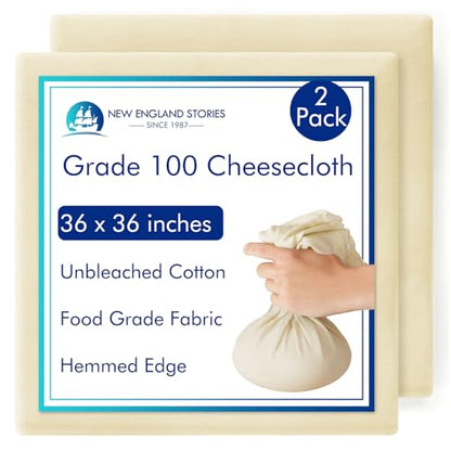 2 Yards Reusable Cheesecloth, Grade 100, Cheese Cloth for Straining Craft, 100% Cotton Unbleached Muslin Cloth Strainer for Cooking, Baking, Juicing, Cheese Making - size: 2 Pieces-36x36inch