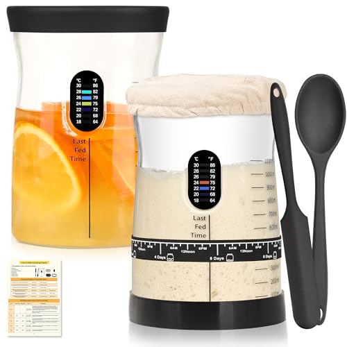 Coco Bird Pro Sourdough Starter Kit- 50oz Large Capacity Sourdough Starter Jar, 17 Flavorful Fermentation Recipes, Sourdough Bread Baking Supplies for Making Delicious Sourdough Breads(2 Sets) - color: Black