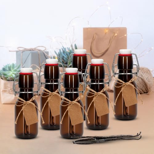 2Pcs 4 oz Amber round Mini Swing Top Glass Bottles with Stoppers Small Flip Top Bottles with Airtight Lids for Crafts Decoration Wedding Themed Party Favors (2)