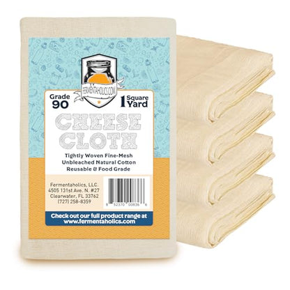 Fermentaholics Unbleached Grade 90 Cheesecloth | 1 Square Yard, Ultra Fine-Mesh, Food-Grade Cheesecloth | Cheese Cloth for Cooking, Straining Cheese, Nut Milks, Bone Broth, Infusions, Tea, etc. (4 Pack) - size: 4 Pack