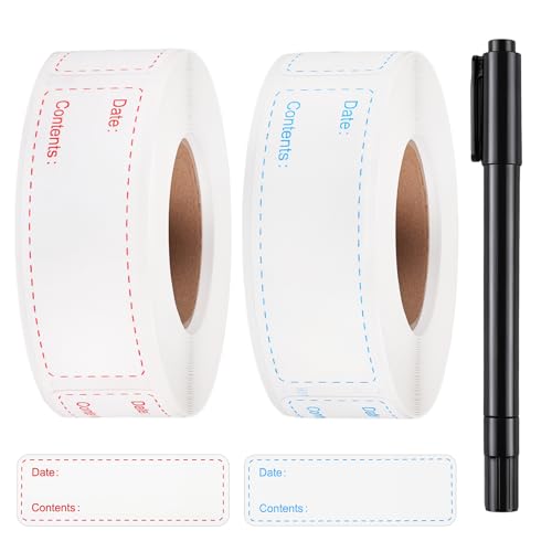 Thboxes 2 Rolls 600 Pieces Removable Freezer Labels, 1 x 3 Inch Food Labels Stickers for Refrigerator and Freezer Food Labeling, Dating Containers, Bags and Jars - color: 600 Pcs Red & Blue