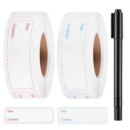 Thboxes 2 Rolls 600 Pieces Removable Freezer Labels, 1 x 3 Inch Food Labels Stickers for Refrigerator and Freezer Food Labeling, Dating Containers, Bags and Jars - color: 600 Pcs Red & Blue