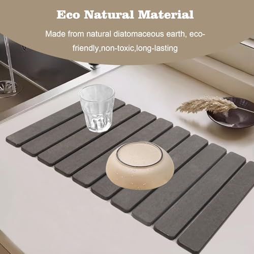 Dish Drying Mats, 24"×16" Fast Dry Stone Mat for Kitchen Counter / Sink, Eco-Friendly Super Absorbent Diatomaceous Earth Mats for Dishes Bottles Cups, Match any Countertop - color: Dark Gray