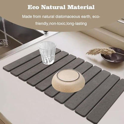 Dish Drying Mats, 24"×16" Fast Dry Stone Mat for Kitchen Counter / Sink, Eco-Friendly Super Absorbent Diatomaceous Earth Mats for Dishes Bottles Cups, Match any Countertop - color: Dark Gray