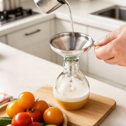 Small Funnels for Filling Bottles, 3 Pcs Stainless Steel Kitchen Funnel Set, Food Grade Mini Metal Funnel for Transferring Oil Liquid, Easy Cleaning with a Brush (Short Handle) - size: short handle