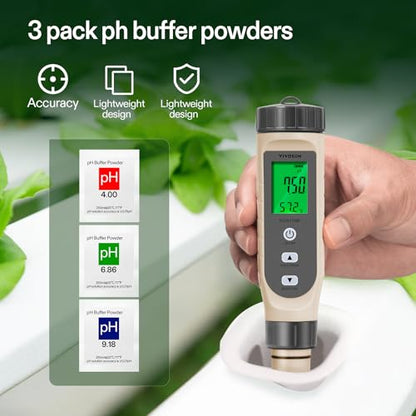 VIVOSUN 3-in-1 Digital pH Meter with ATC, ±0.1 pH Accuracy Water Quality Tester, 0-14.0 pH Measurement Range for Hydroponics, Household Drinking, Pool and Aquarium - color: Gray