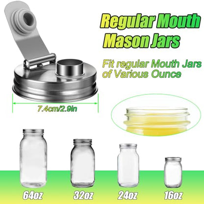 Mason Jar Pour Spout Lid Stainless Steel, Regular Mouth Pour Spout Flip Cap Lids for Mason Jars, Anticracking Leak Proof Seal Cover Airtight for Drinking Salad Dressing & Food Storing(2PCS) - style: Regular Mouth Stainless Steel Lid 2 PCS