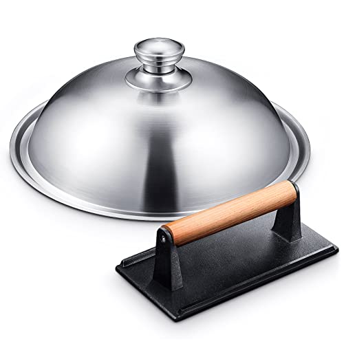 HOMENOTE Griddle Accessories for Blackstone, Commercial Grade 12 Inch Heavy Duty Melting Dome with Rectangle Cast Iron Smash Burger Press Perfect for Flat Top Hibachi Grill Indoor Outdoor - color: Dome+Rectangle Press（Cast Iron ）