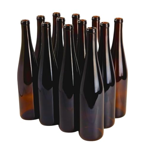 FastRack 750ml Amber Glass Wine Bottles (Pack of 12) | W13 Stretch Hock Empty Bottles for Homemade Wine, Kombucha & Beer – Amber Liquor Bottles for Wine Making & Storage – No Corks Included - color: Amber