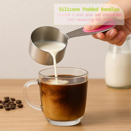 Inmorven 10pcs Measuring Cups and Spoons Set, Nesting Kitchen Stainless Steel Measuring Set for Baking Cooking Dry Liquid Ingredients Upgraded Thickness Handle - color: Stainless Steel