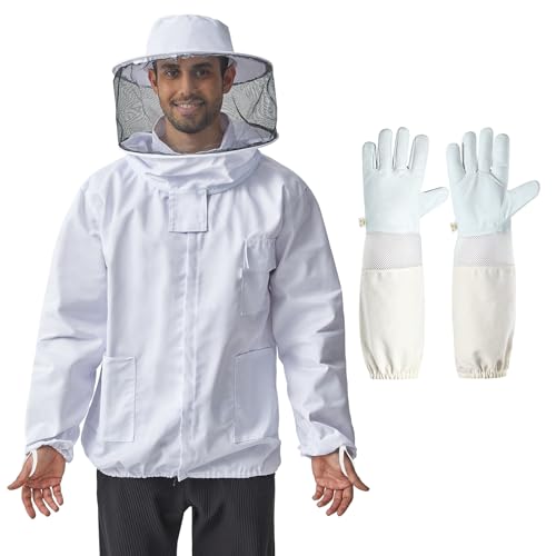 Professional Bee Jacket for Men & Women with Round Veil, Beekeeping Jacket with Ventilated Glove, Beekeeper Jackets Bee Outfit for Backyard and Bee Keeper XXXL - size: XXX-Large