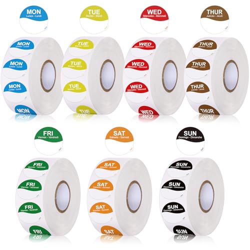 Sayglossy 7000 Pcs Day of Week Label Food Label Monday Through Sunday Management Inventory Sticker Removable Weekly Self Adhesive Date Dot Sticker for Restaurant Kitchen Container (Wave) - style: Wave