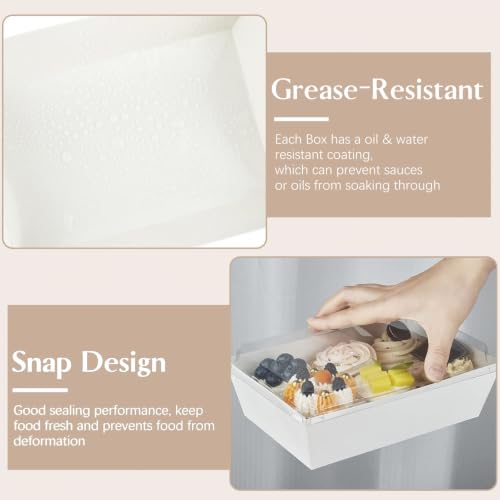 ZORRITA Paper Charcuterie Boxes with Clear Lids, 8 x 6 Inch, White, 20 Pack | Large Disposable, Take Out Bakery Boxes, For Cake, Cupcakes, Sandwiches, Cookies, Cocoa Bombs, Salads - color: White (20 Pack)