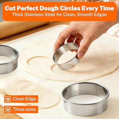 3-in-1 Dumpling & Empanada Maker Set - 3.74"/5"/6" with Cutters & Scoop | 304 stainless steel, rust-proof & durable. Multi-cuisine: dumplings, empanadas, pierogies. No skills needed. Dishwasher safe. - size: large