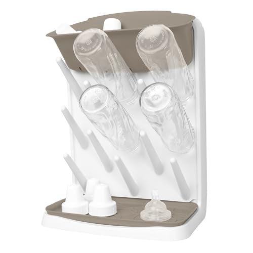 Ubbi Vertical Baby Bottle Drying Rack, Space Saving Countertop Drying Rack Baby Accessory, Taupe | 13-Peg Bottle Drying Rack Removable Drain Tray, Baby Organizer for Pump Parts, Pacifier & Accessories, Dishwasher Safe, Taupe - color: Taupe Drying Rack, si