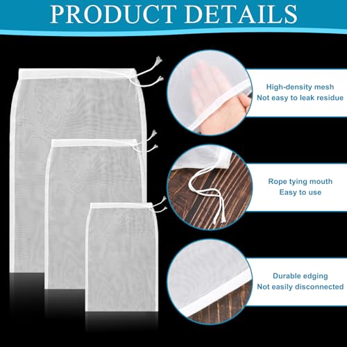 10Pcs Cheese Cloth Bag For Straining Reusable Nut Milk Bags Nylon Washable Fine Mesh Strainer Bags for for Almond Yogurt Juice Cheese Making Cold Brew Coffee Beer Tea (10Pcs 3 Size)