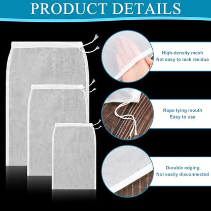 10Pcs Cheese Cloth Bag For Straining Reusable Nut Milk Bags Nylon Washable Fine Mesh Strainer Bags for for Almond Yogurt Juice Cheese Making Cold Brew Coffee Beer Tea (10Pcs 3 Size)