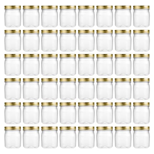 novelinks 8 oz Clear Plastic Jars with Airtight Lids, 48 Pack Plastic Mason Jars with Lids 8oz, Refillable Storage Slime Containers & Small Spice Jar for Kitchen Organization (48 Pack,Gold) - color: Gold, size: 48 Pack 8 Ounce