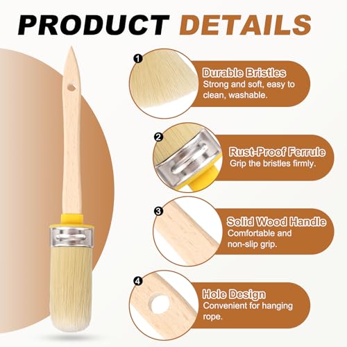 uxcell 5 Pcs Wax Paint Brushes, 2 x 1 Inch Chalk Stencil Brush, Oval PET Fiber Bristle with Wood Handle, Painting Tool for Furniture DIY Home Decor Art Crafts, Yellow - size: 2 x 1 Inch