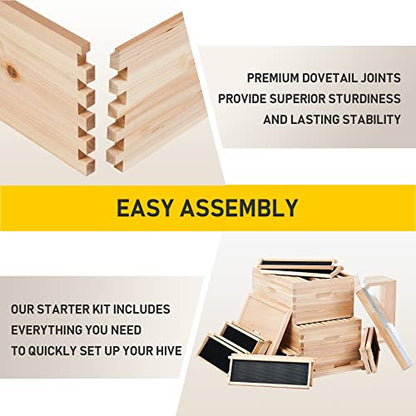 CREWORKS Bee Hive Boxes Starter Kit, 3 Layer Bee House with 10 Medium and 20 Deep Frames & Foundations, Langstroth Beehive for Bee Keeping, Beekeeping Supplies with Plastic Queen Excluder and Nails - style: 3 Layer