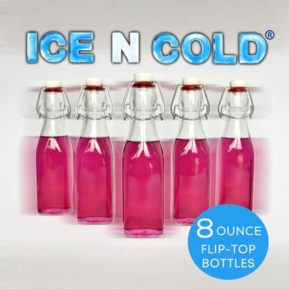 ICE N COLD Glass Swing Top Bottles | Flip Top Glass Bottles for Limoncello, Syrups, Oils, Vinegar, Extracts & Beverages | Airtight Reusable Glass Bottles (6-Pack, MEDIUM (250ml | 8.5oz)) - color: 6-Pack, size: 8.5 Ounces