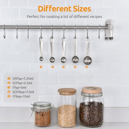 U-Taste Teaspoon Tablespoon Measuring Spoons: 18/8 Stainless Steel Measure Scoop Set of 5, 1/4 TSP, 1/2 TSP, 1 TSP, 1/2 TBSP & 1 TBSP, Metal Kitchen Measurement Utensil for Dry and Liquid Ingredients - size: XS-5 pcs