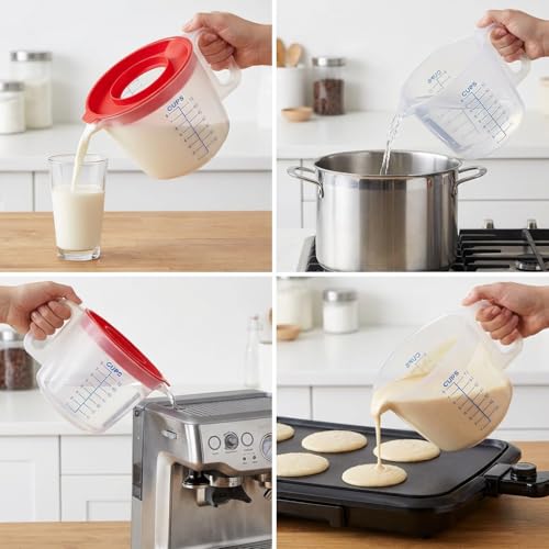 8 Cup Measuring Cup & Mixing Pitcher with Handle and Spout, Splatter-Free Lid, BPA-Free, Ideal for Baking, Pancakes, and Whisking