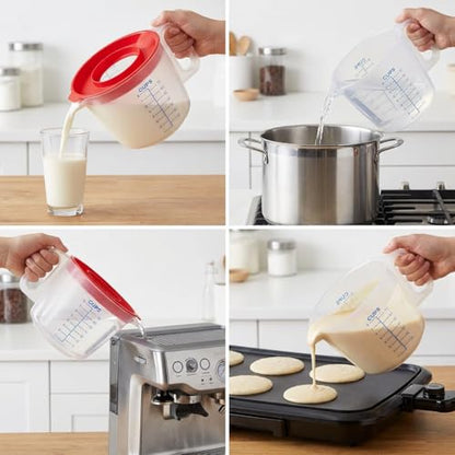 8 Cup Measuring Cup & Mixing Pitcher with Handle and Spout, Splatter-Free Lid, BPA-Free, Ideal for Baking, Pancakes, and Whisking