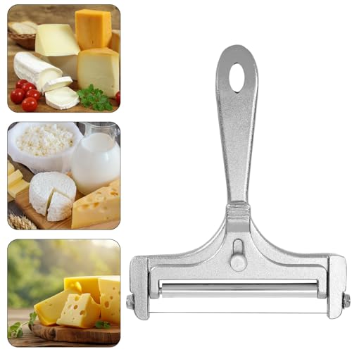 Gosknor 6pcs Cheese Slicer Kit, Stainless Steel Wire Cheese Cutter with 4 Extra Wires & Wrench Slicer Handheld Butter Cutter Food for Block Butter (Frosted Silver) - color: Frosted Silver