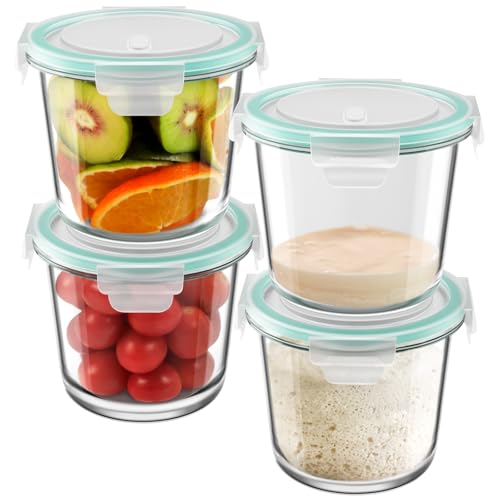 3 Cup/23oz Meal Prep Containers With Lids, Sourdough Starter Jar, 4 Pack | Borosilicate Glass, Food Storage, Airtight, Heat-Resistant, BPA-Free, Microwave Oven Dishwasher Freezer Safe - color: Turquoise, size: 23oz