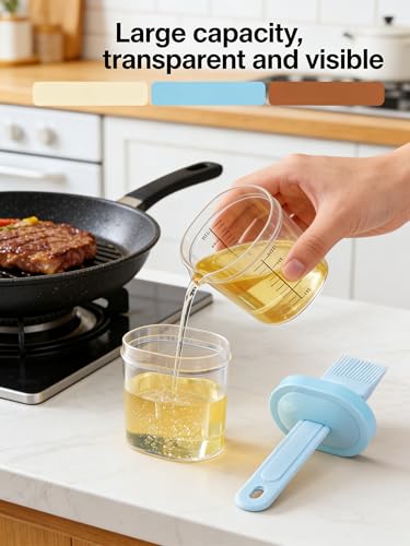 Silicone Pastry Brush with Oil Bottle, Clear Basting Dispenser Jar Set for BBQ Baking Cooking Kitchen, Sauce and Oil Brush Bottle (Blue)