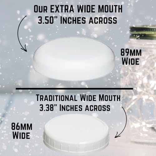 JARMING COLLECTIONS Mason Jars 16 oz Glass Extra Wide Mouth Pint Storage Jars with Lids - BPA Free Plastic Storage Lids - Made in USA - Pint Glass Jars 16 oz with White Lids - color: 2 White Dome Plastic Lids-16 OZ