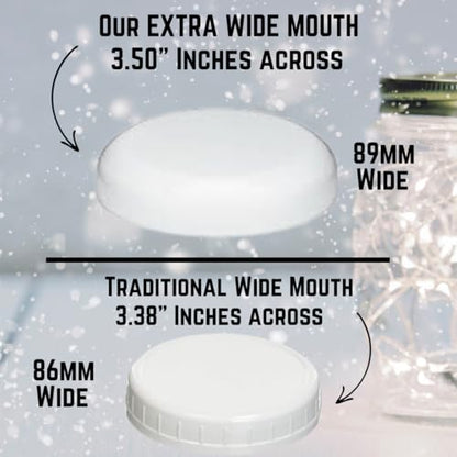 JARMING COLLECTIONS Mason Jars 16 oz Glass Extra Wide Mouth Pint Storage Jars with Lids - BPA Free Plastic Storage Lids - Made in USA - Pint Glass Jars 16 oz with White Lids - color: 2 White Dome Plastic Lids-16 OZ