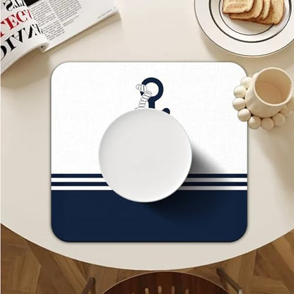 Nautical Dish Drying Mat - Nautical Anchor Absorbent Dish Drying Mat for Kitchen Counter, Coffee Maker Bar Mat for Countertops, Dish Rack Drainer Mat, 16x17.5 Inch,JL-GZD