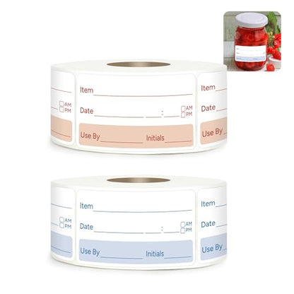 2 Rolls 1000 Pcs 1 X 2 inch Removable Food Date Sticker Labels, Easy to Write for Freezer, Refrigerator Food Containers Date Sticker, Leftover Labels (New-Blue-Red-US) - style: New-Blue-Red-US