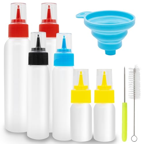 LhyBtm Icing Bottles Writer Bottles 6 Squeeze Applicator Jars with Needle, Brush and Funnel for Cookies Icing Cake Decorating Coloring Cookie Cutters Baking Decor Pancake
