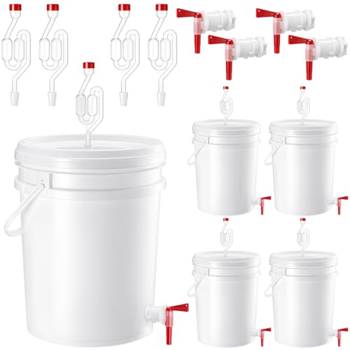 4 Pcs 5 Gallon Fermenting Bucket White Fermentation Bucket with Spigot Twin Bubble Airlock and Silicone Bung Fermentation Kit for Home Beer Wine Mead Other Fermented Beverage - size: 5 Gallon